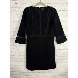 Ann Taylor Dress Womens 6 Black 3/4 Bell Sleeve Lace Yoke Mini Shift Classic